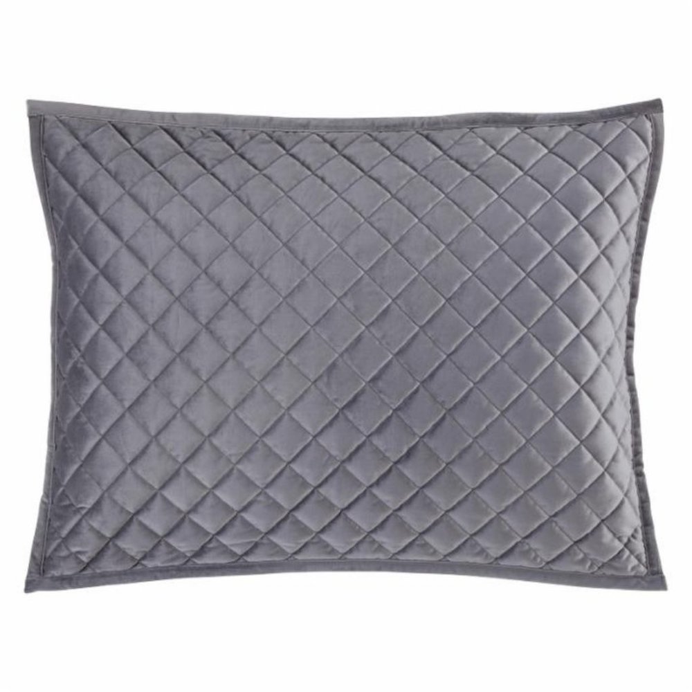 HiEnd Accents VELVET QUILTED SHAM, KING, PR, GREY